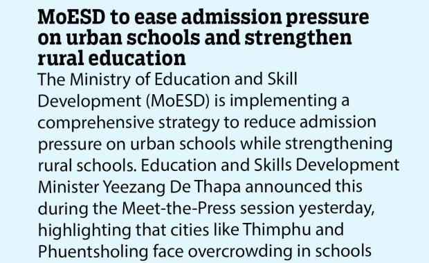 MoESD to ease admission pressure on urban schools and strengthen rural education