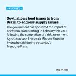 Govt. allows beef imports from Brazil to address supply issues